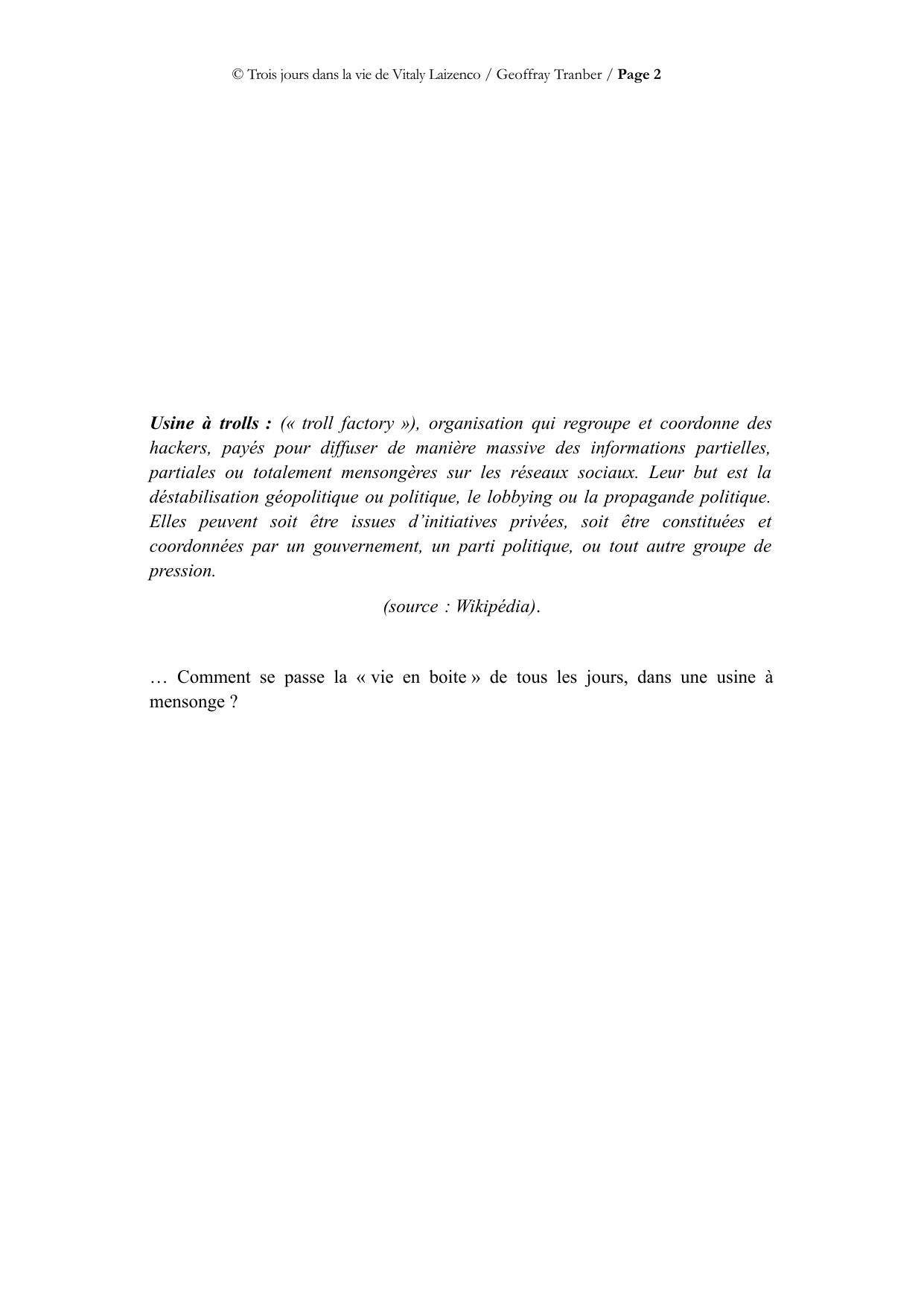 Trois jours dans la vie de Vitaly Laïzenco - page du manuscrit 2 / 34